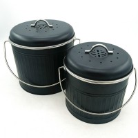 JASION Embossing Pattern Kitchen Waste Black Compost Bin With Stainless Steel Handle Lid