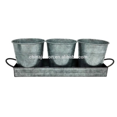 JASION GALVANIZED METAL TRAY SET OF 3 METAL GARDEN PLANT FLOWER POTS