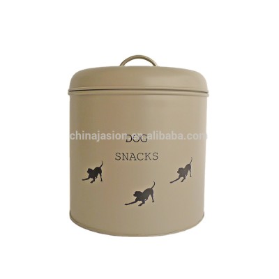 JASION Metal Cat Dog Pet Dry Food Storage Container Tin with Scoop, Cream