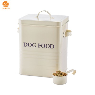 Metal Dog Dry Food and Pet Treats Storage Container Canister Tin Box with Scoop