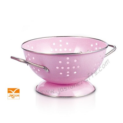 Stainless Steel Rim and Handles Pasta Salad Fruit Food Strainer Enamel Colander