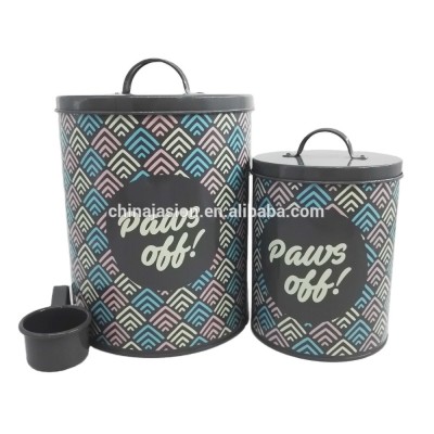 Retro Coating Metal Manufacture Pet Treat Cat Dog Tin Can Dry Food Storage Bin Container Set